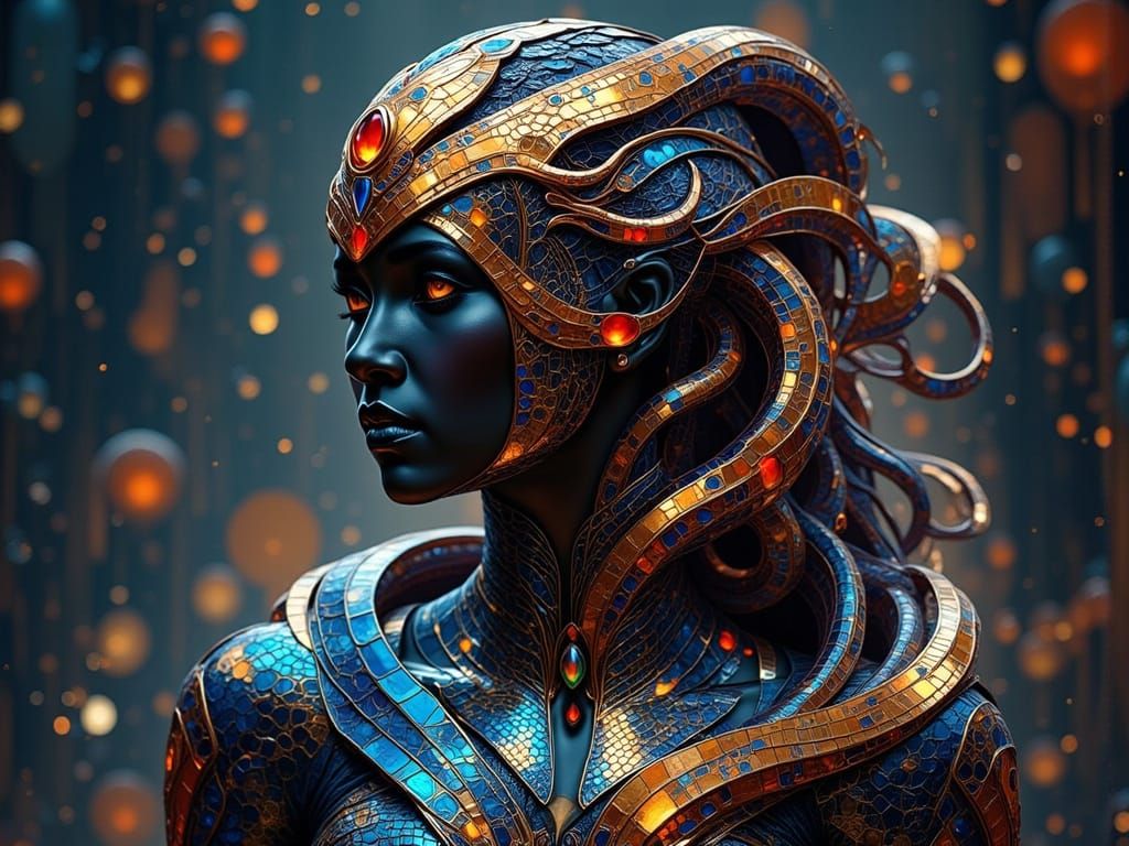 Snake Helix Portrait in Art Nouveau and Deco Styles