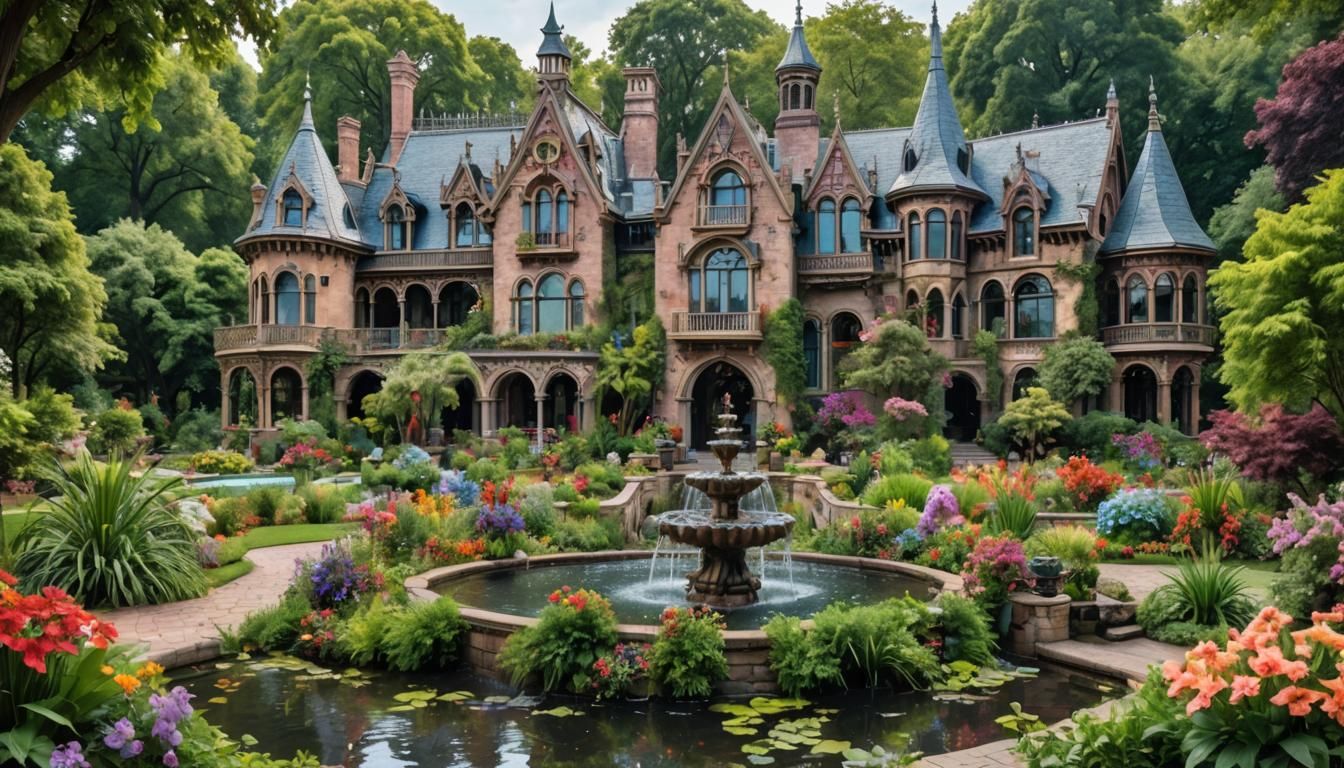 Victorian Botanical House in Gothic Cityscape