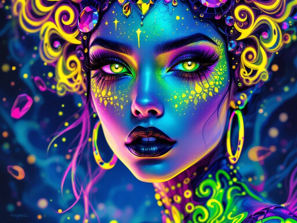 Futuristic Goth Princess in Neon Colors