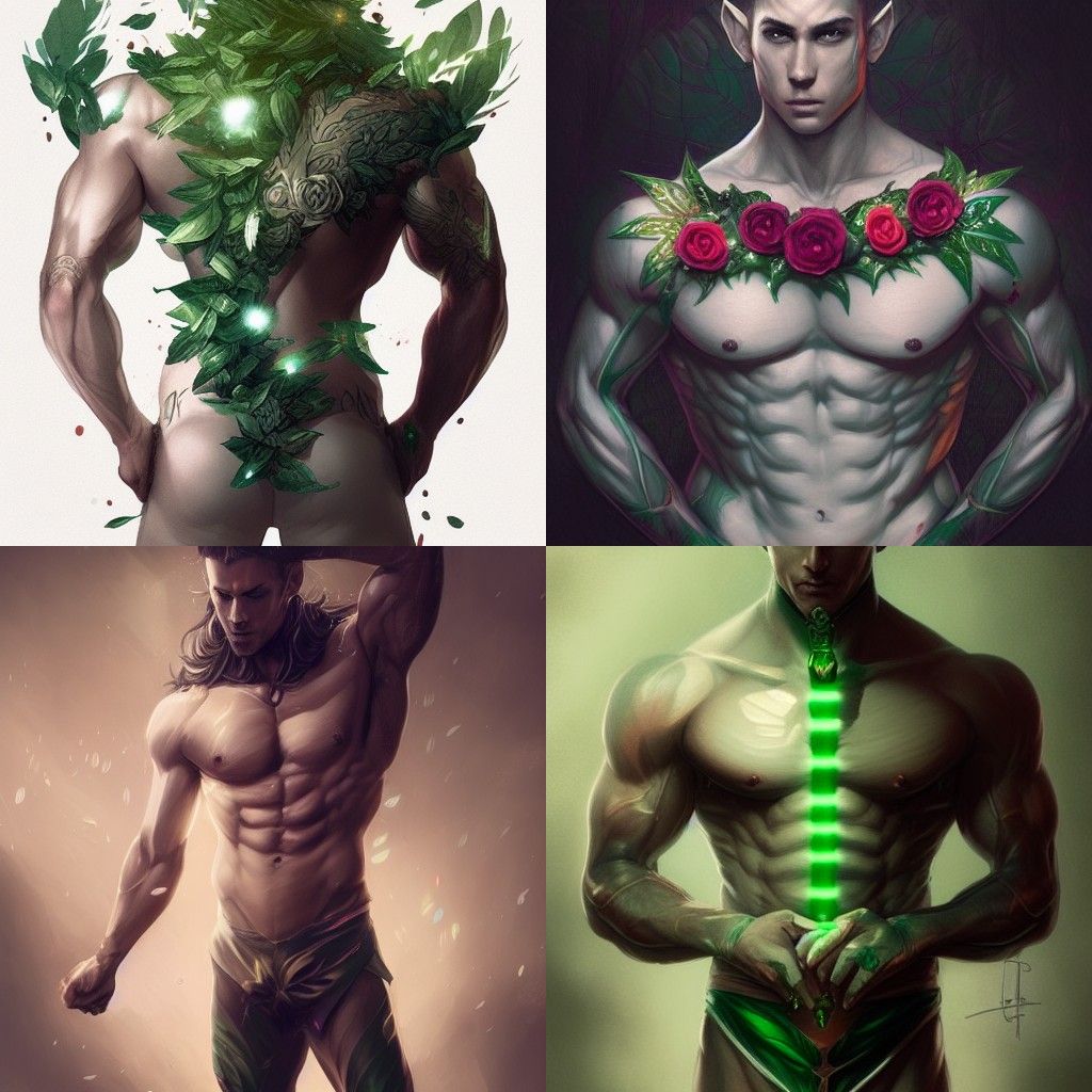 Green Elf with Roses: Hyper-Detailed Digital Illustration