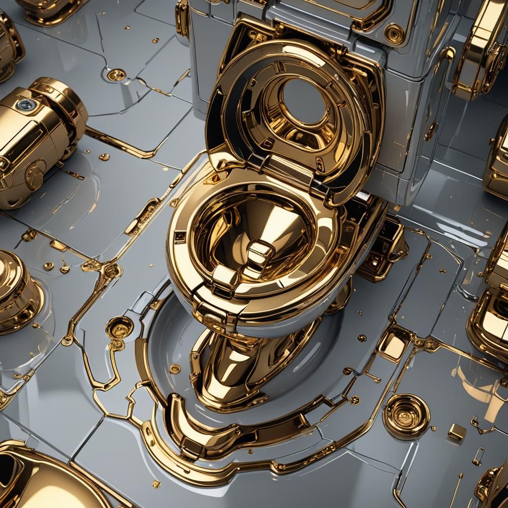 Futuristic Gold Toilet Bowl with Metallic Mech Details
