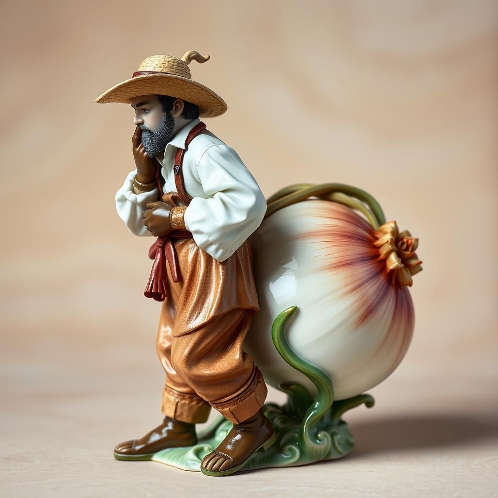 Porcelain Figurine of Peasant Pulling Onion