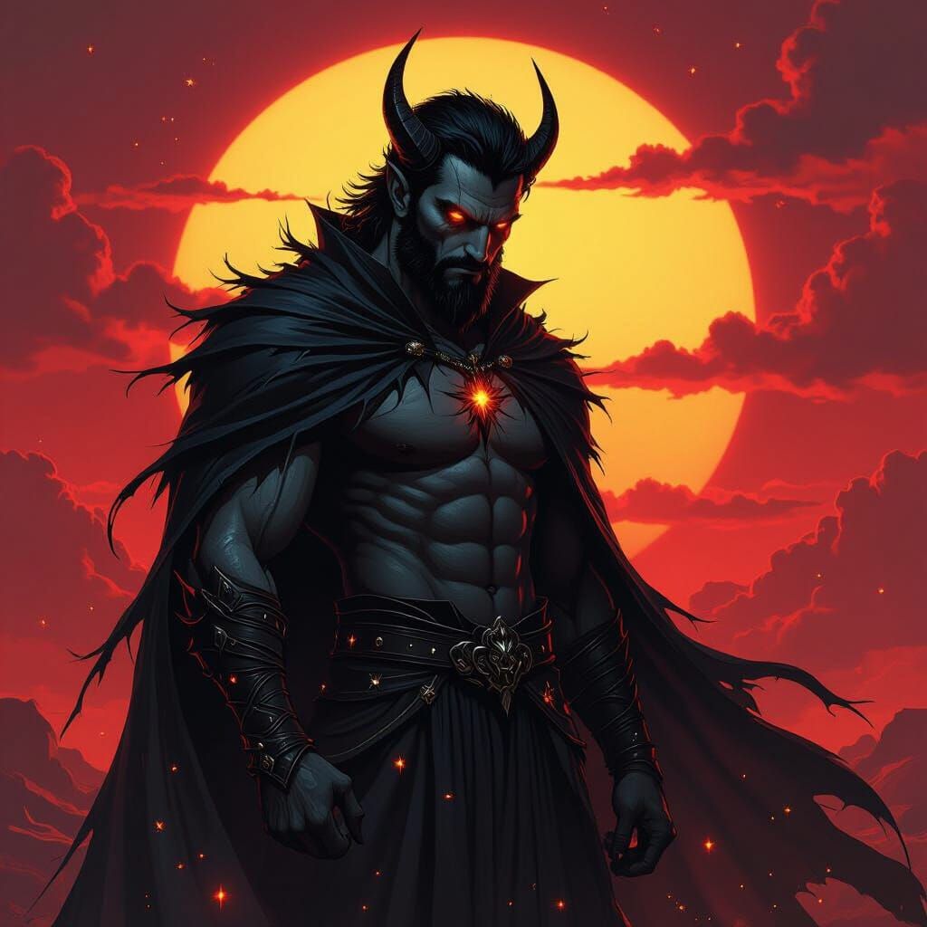 Half-Demon Silhouette in Heroic Dark Fantasy Style