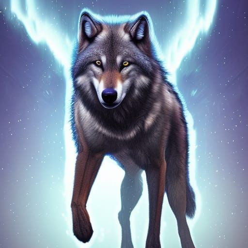 Wolf Jumps Through Cosmic Portal in Fantasy Art