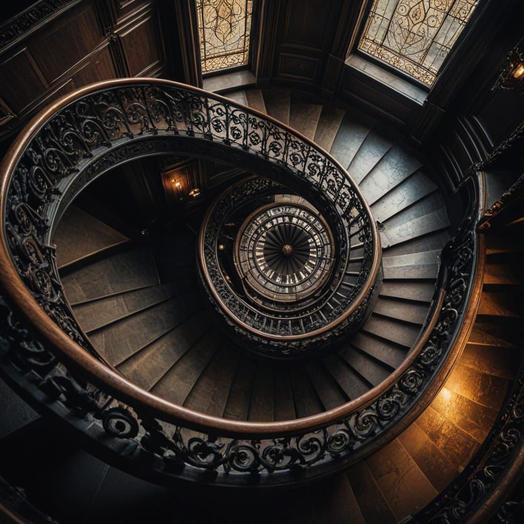 Majestic Baroque Spiral Staircase in Dark Fantasy Style