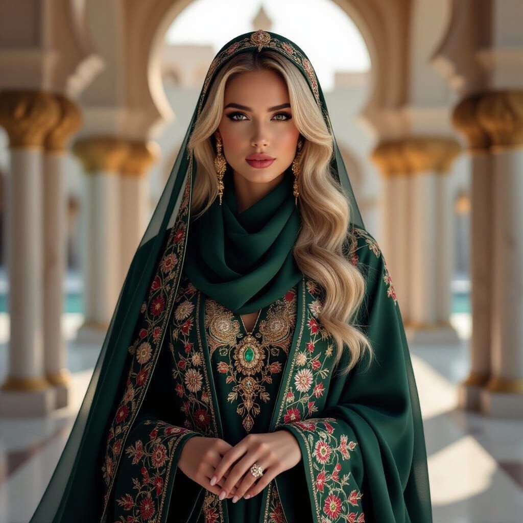 Regal Woman in Luxurious Abaya, Cinematic Style