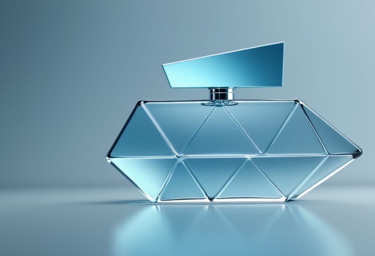 Hyper-Realistic 3D Render of Blue Perfume Bottle