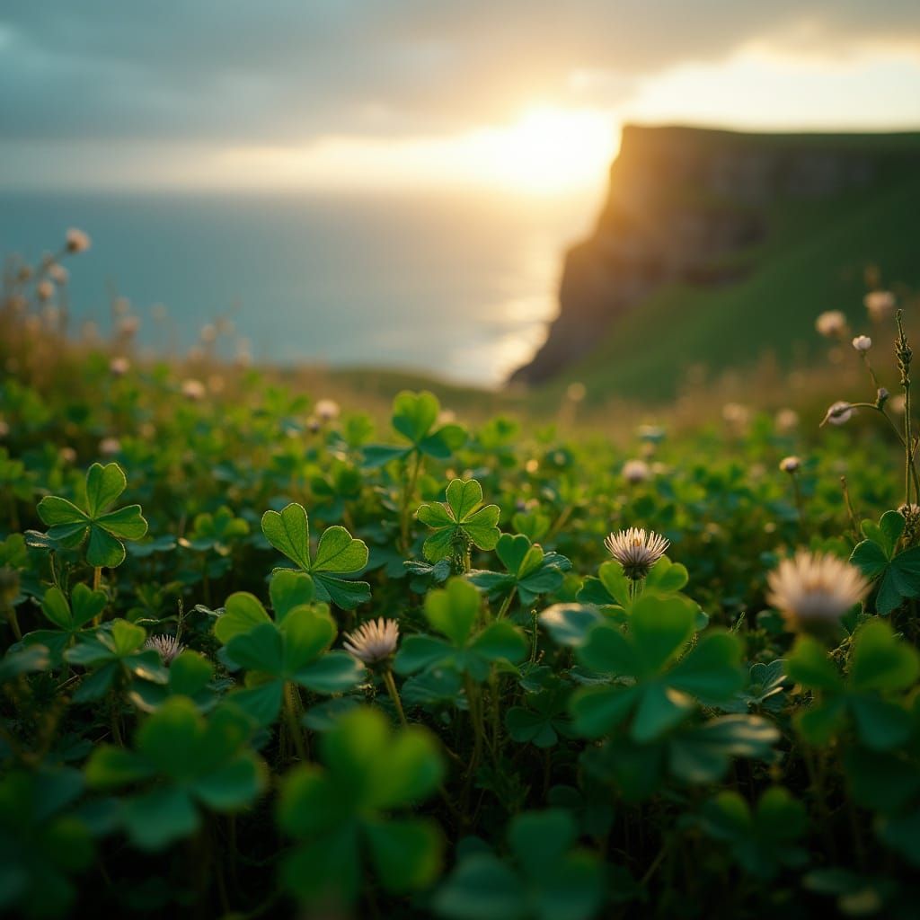 Hyperreal Emerald Irish Landscape with 4-Leaf Clover