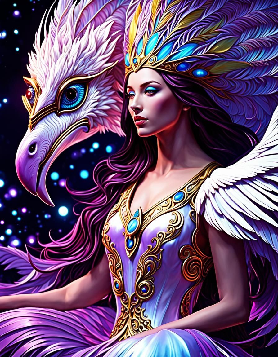 Bioluminescent Pegasus Rider in Holographic Style