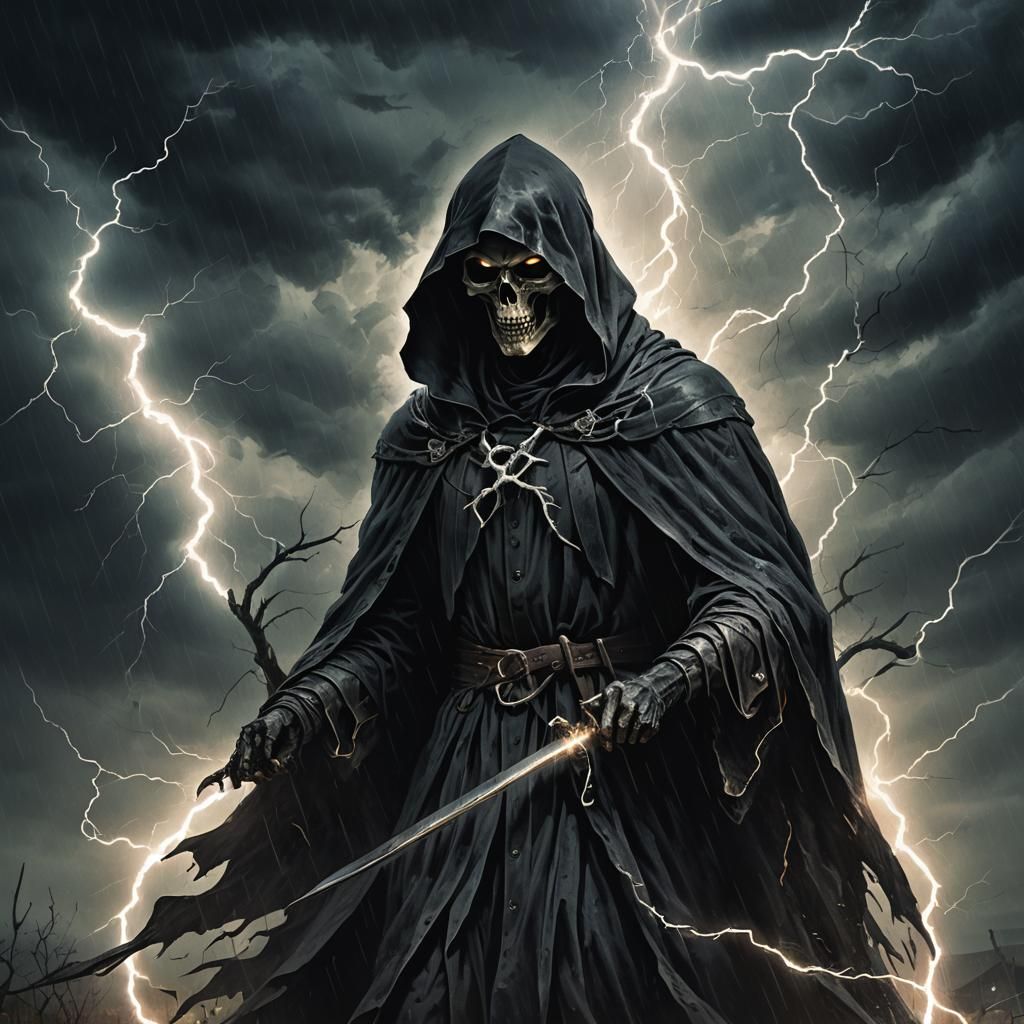 Grim Reaper Apparition in Stormy Dark Fantasy