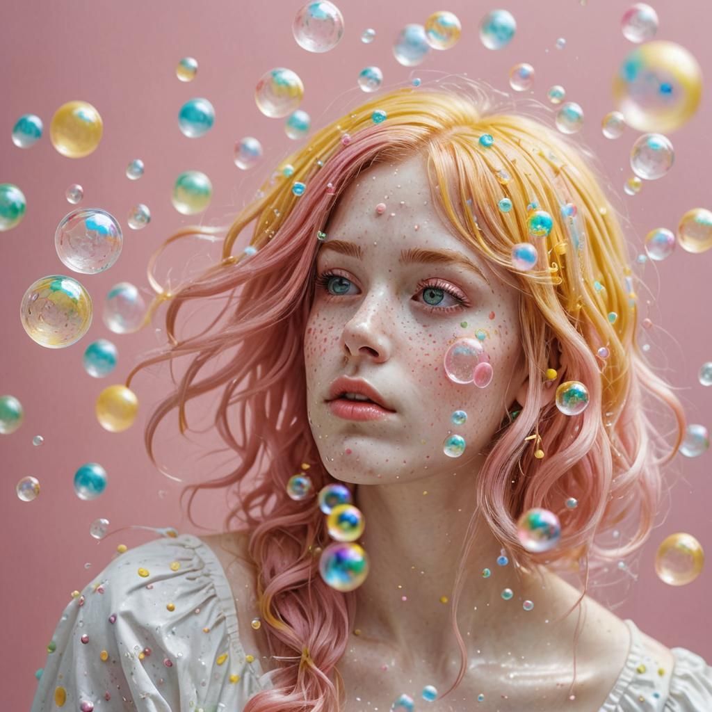Woman with Heart Freckles and Soap Bubbles