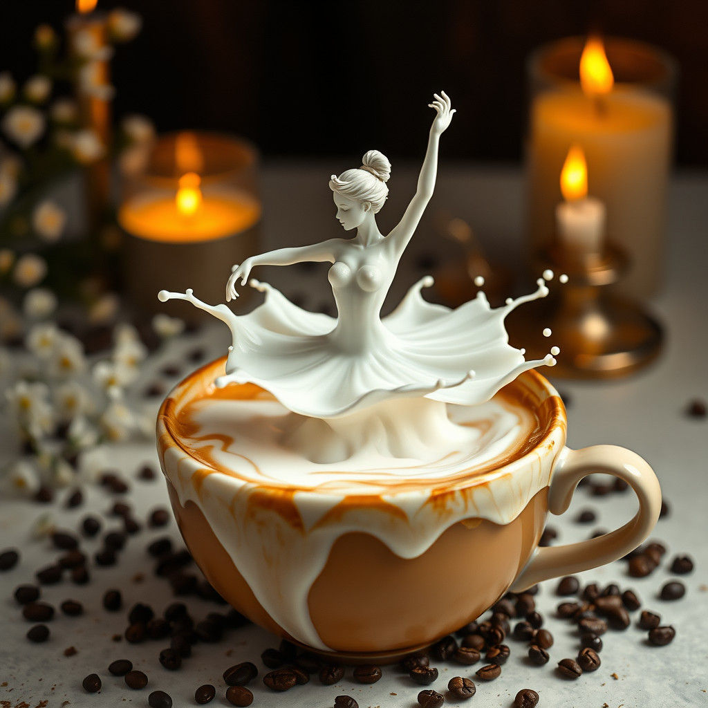 Milk Ballerina in Coffee Cup: Klimt-Inspired Art