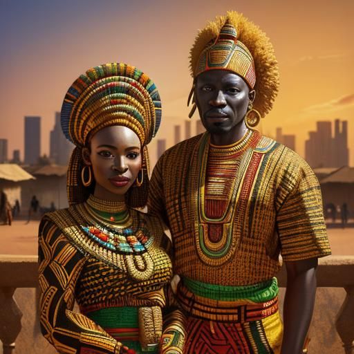 West African Cityscape in Vibrant African Art Style