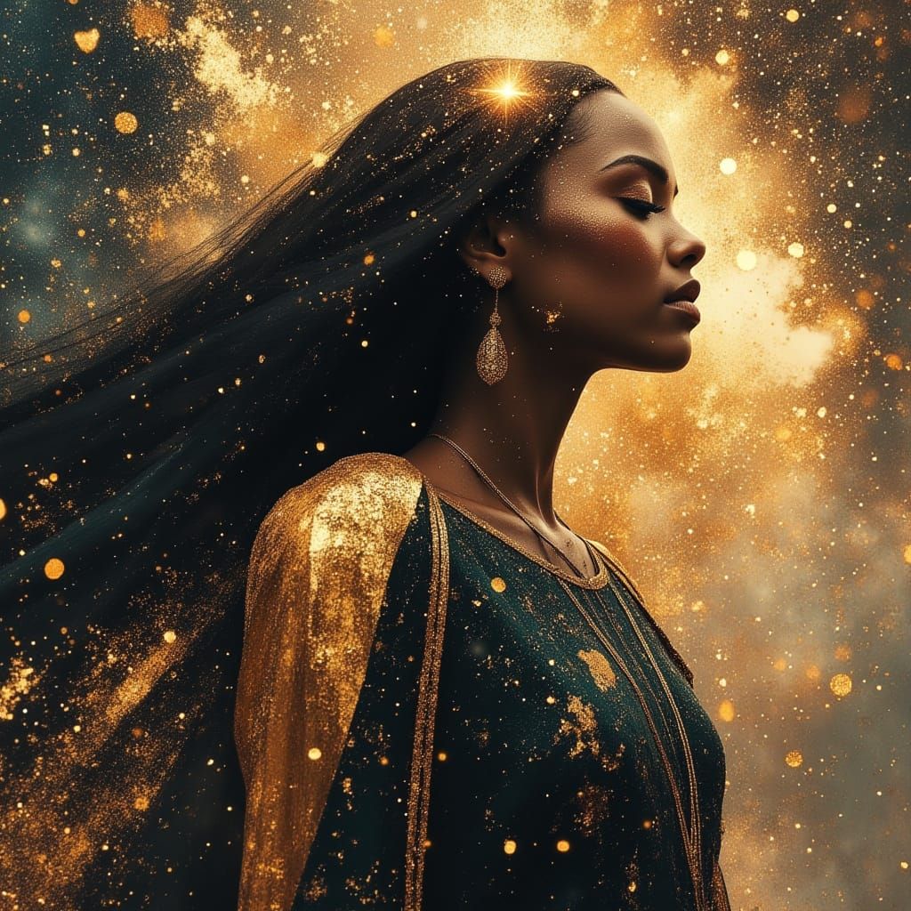 Celestial Queen Overlooking Nebula in Divine Oil