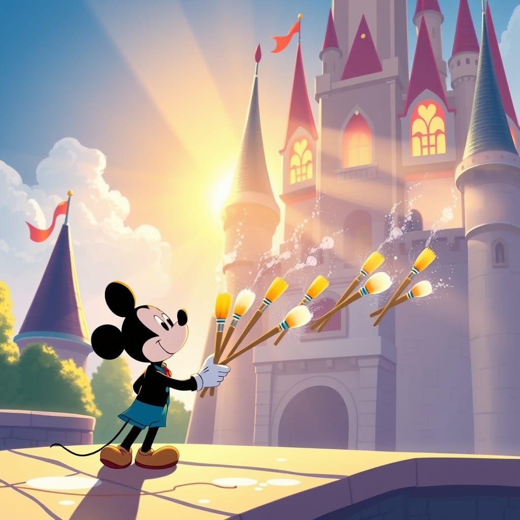 Mickey Mouse Directs Magical Brushes Cleaning Castle