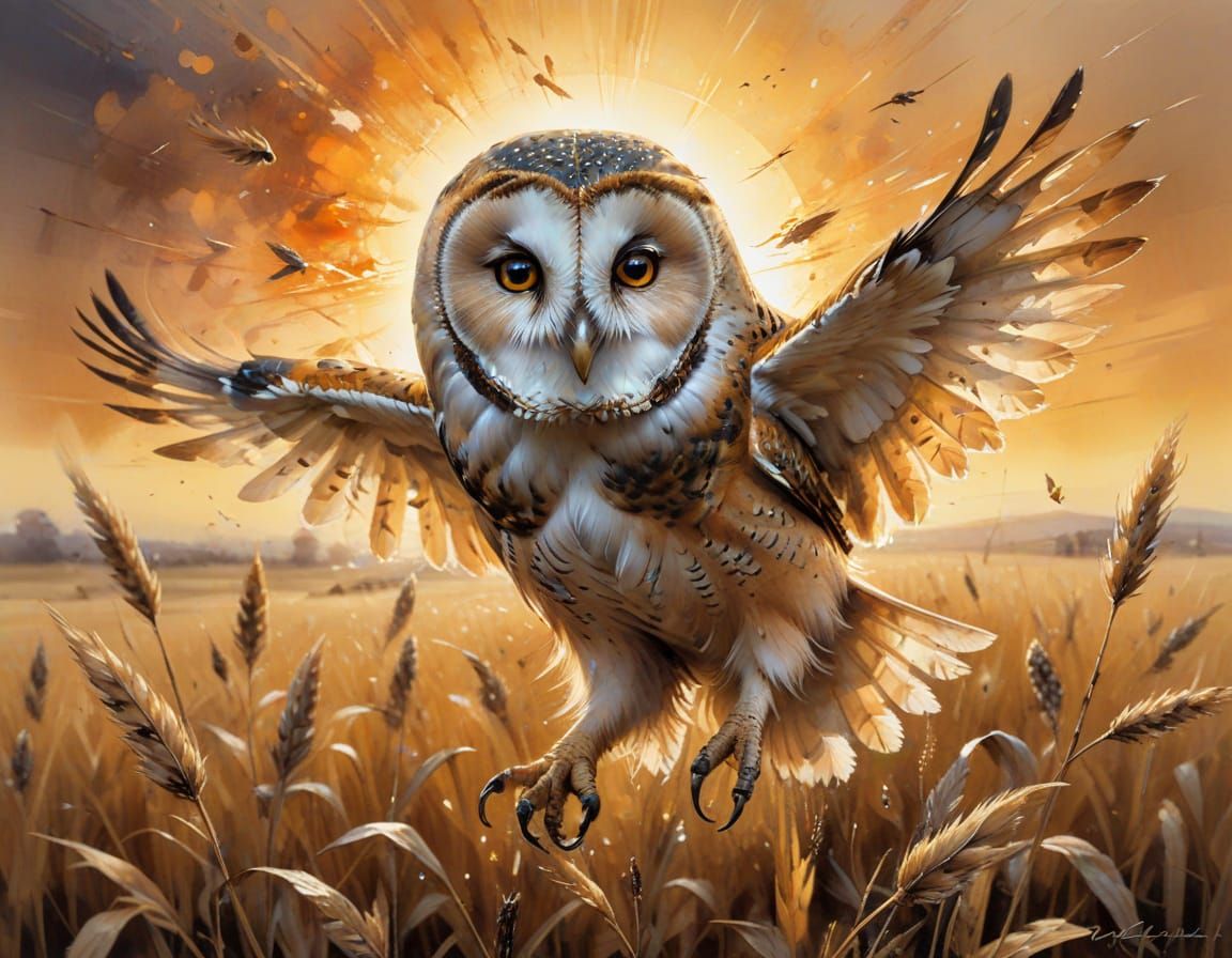 Hyperrealistic Owl Hunting in Sunset Light
