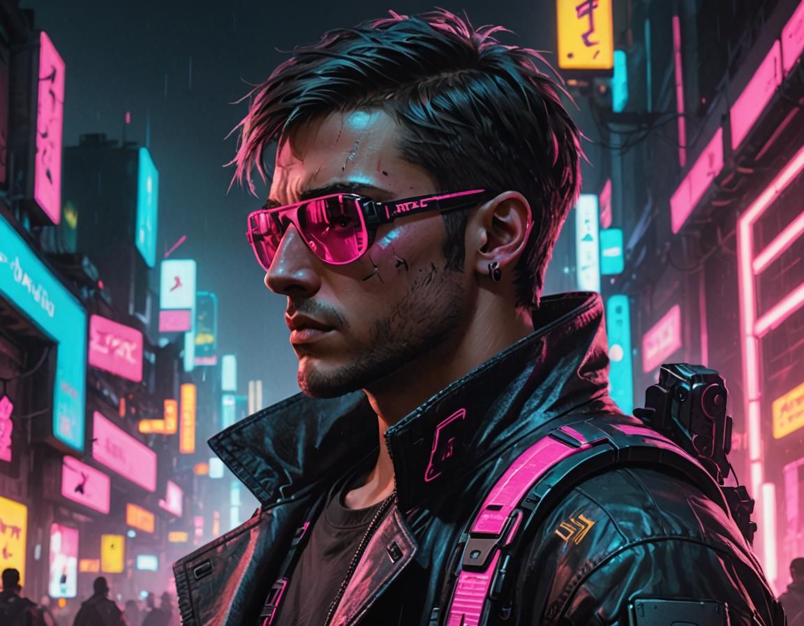 Cyberpunk Cyborg Teen with Neon Shades