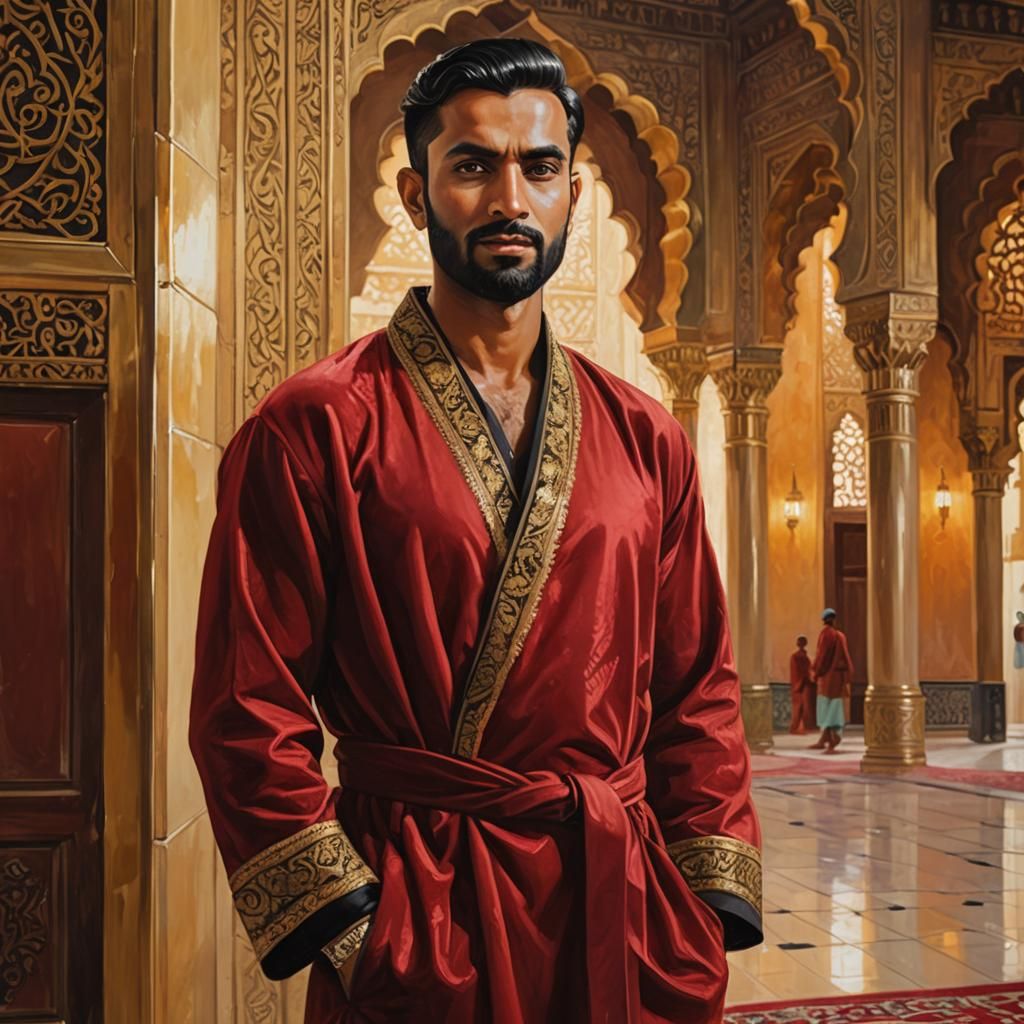 Regal Man in Mosque: Oil Painting