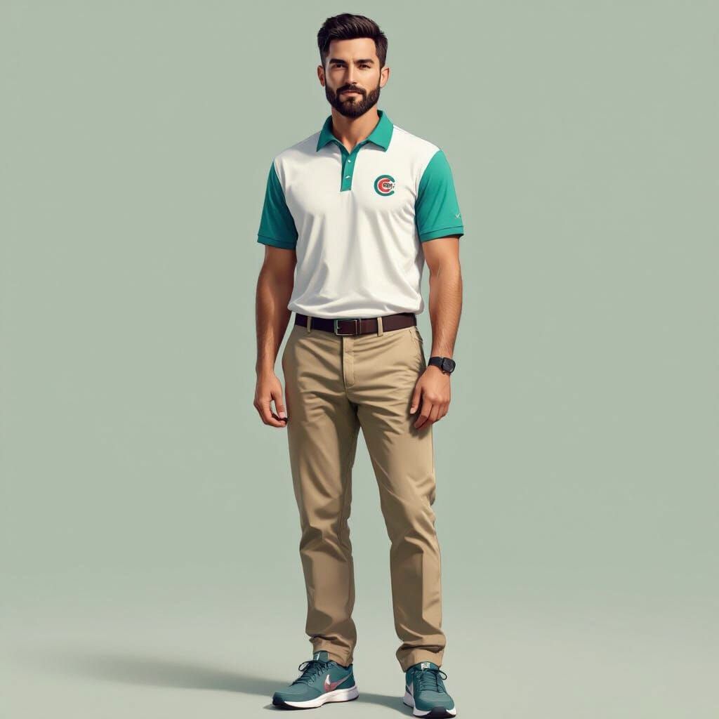 Photorealistic Man in Cubs Polo Shirt, Digital Art