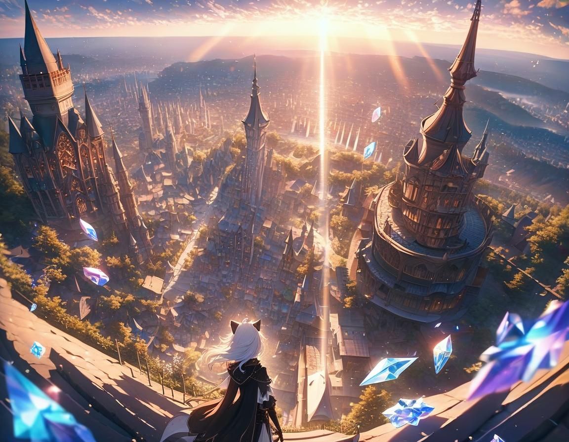 Magical Catgirl Witch in Floating Crystal City