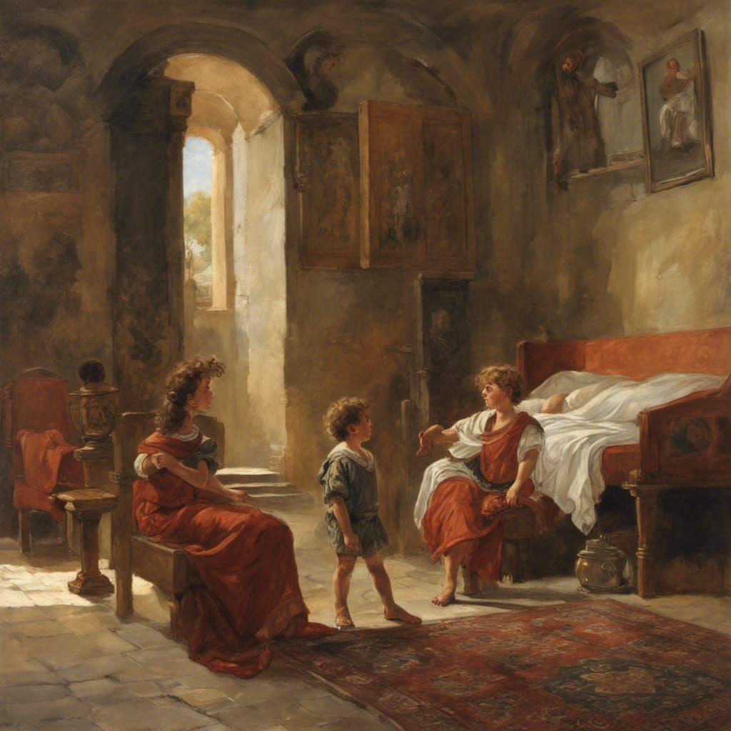 Roman Family Scene in 4th Century, Oil Painting