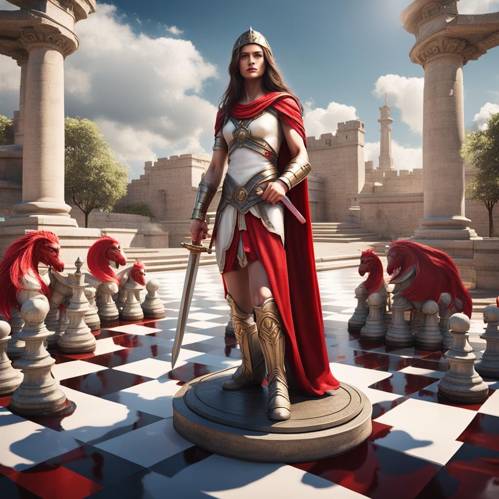 Spartan Queen in Village with Chessboard