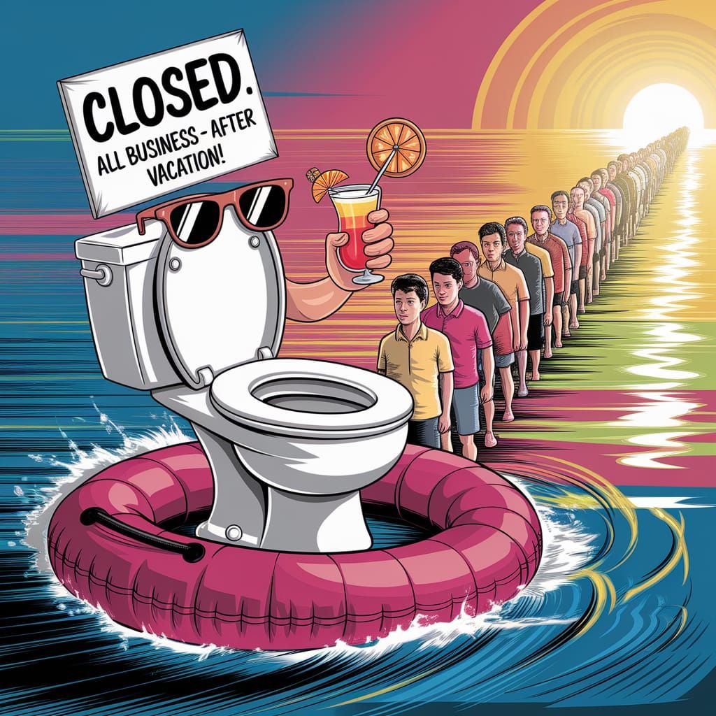 Toilet on Vacation: A Humorous Seaside Scene