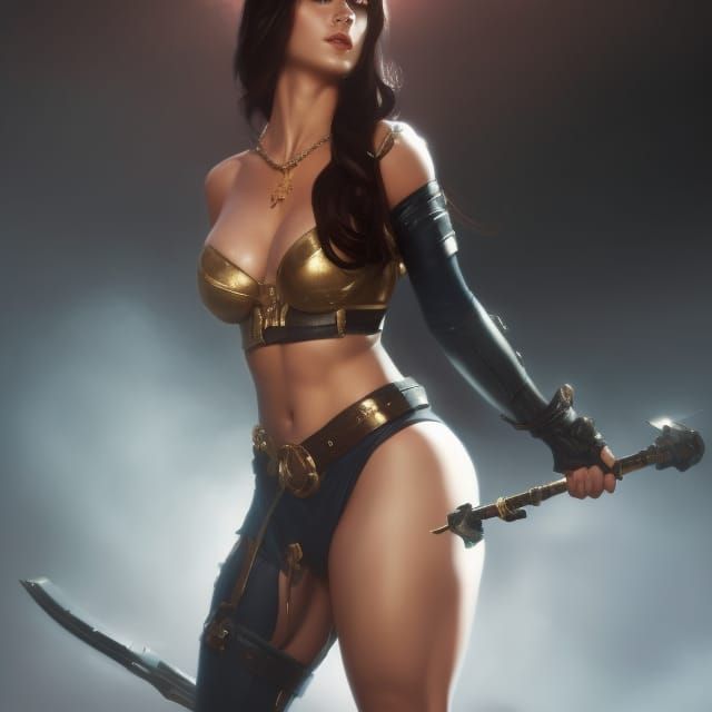 Dark Fantasy Muscular Woman: Hyperdetailed Concept Art