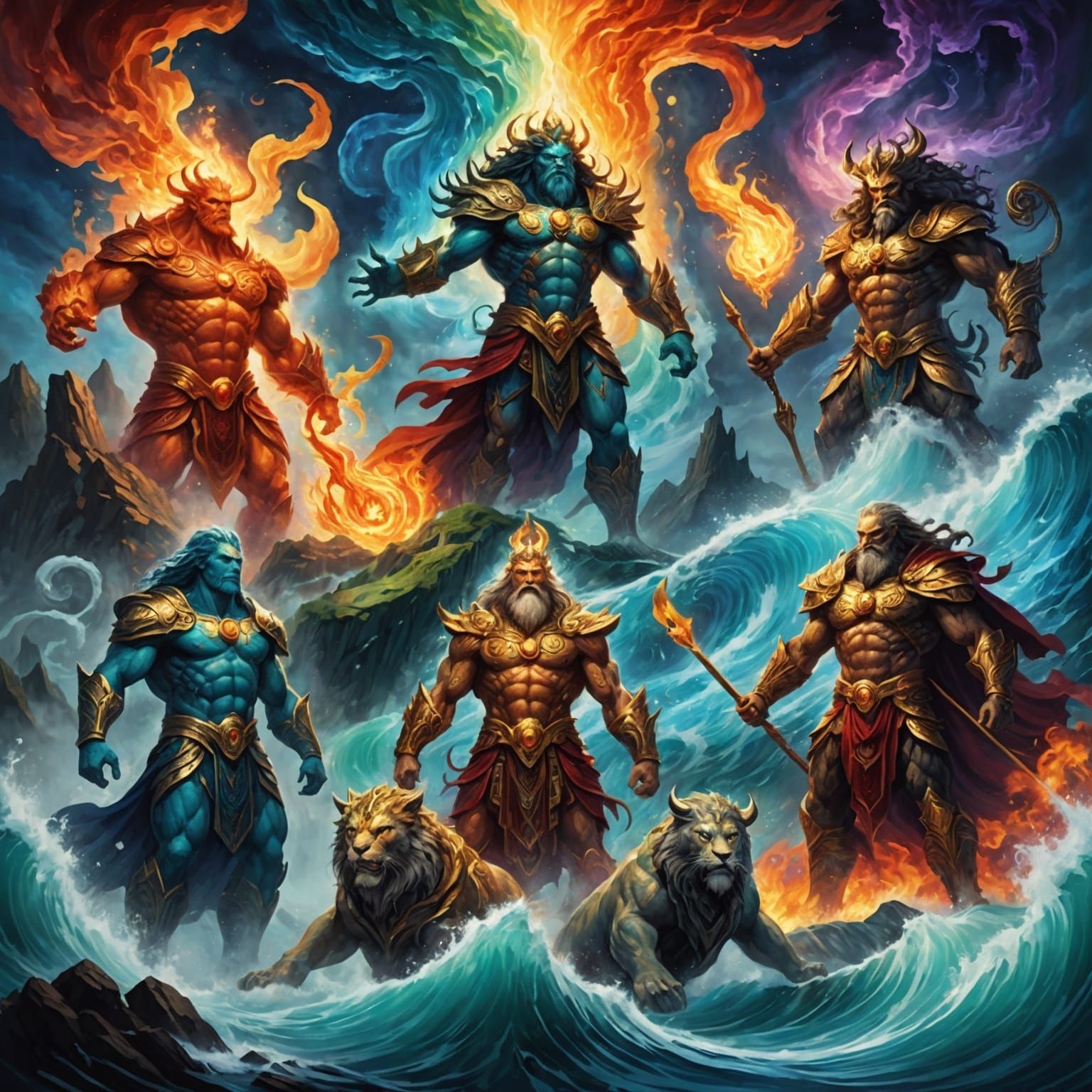 Elemental Gods: Guardians of Dreamtime in Bioluminescent Col...