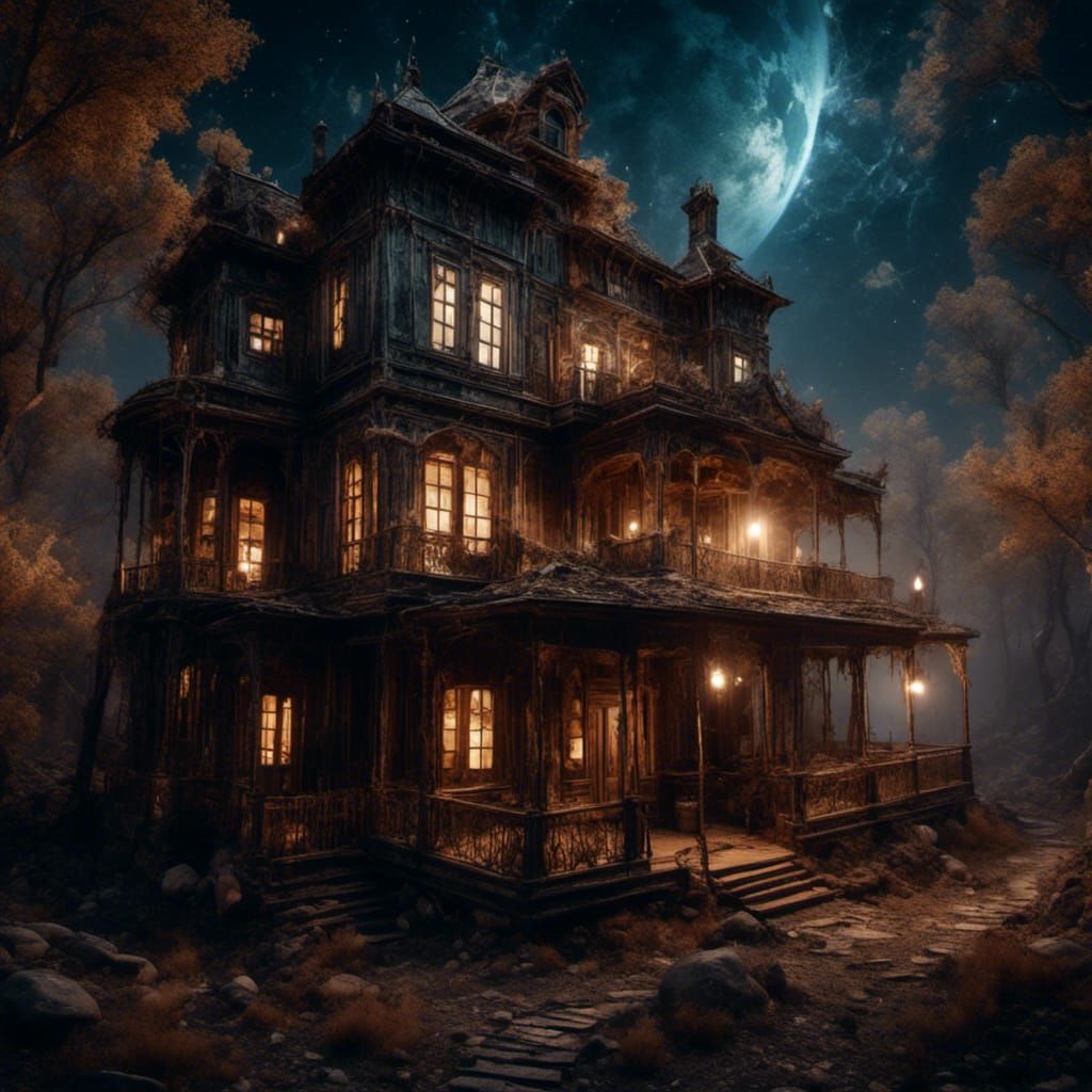 Eerie Ghost Town at Night with Beckoning Spirits