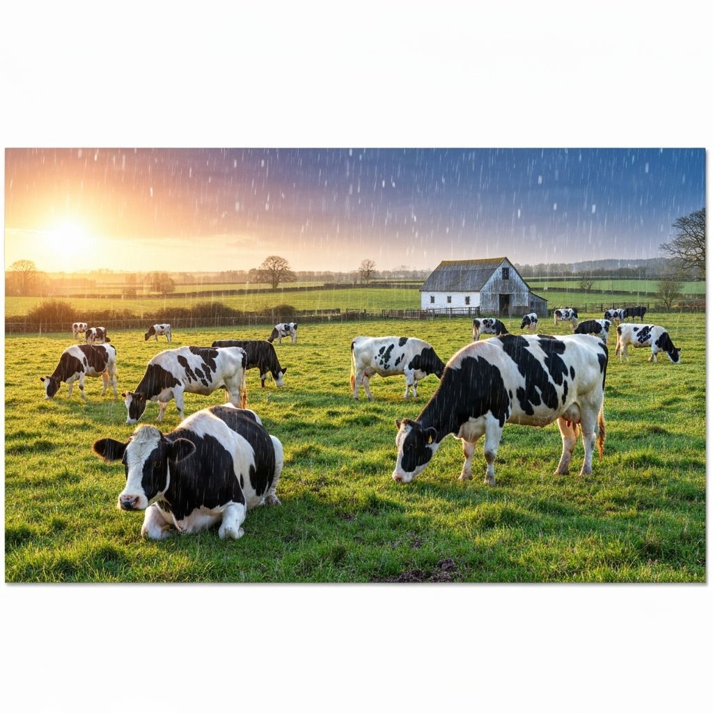 Cows in English Countryside with Glitter Rain
