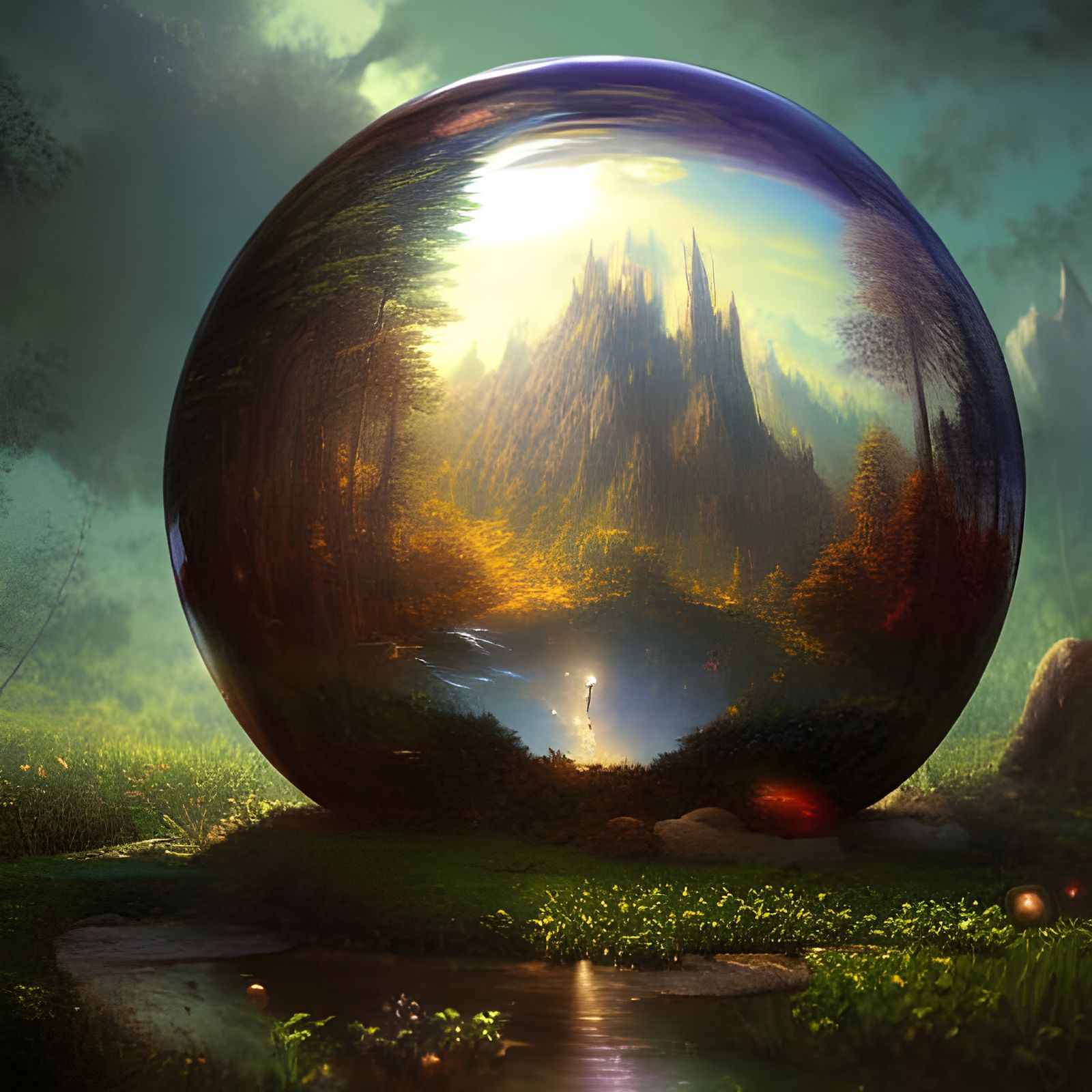 Fantasy Landscape Inside Crystal Ball