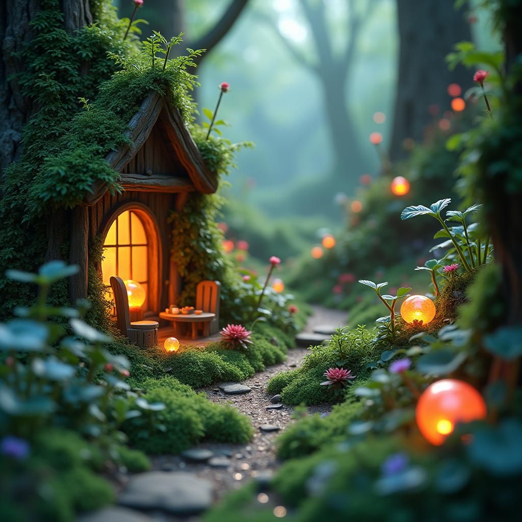 Mystical Fairy Realm in Lush Plant Landscape