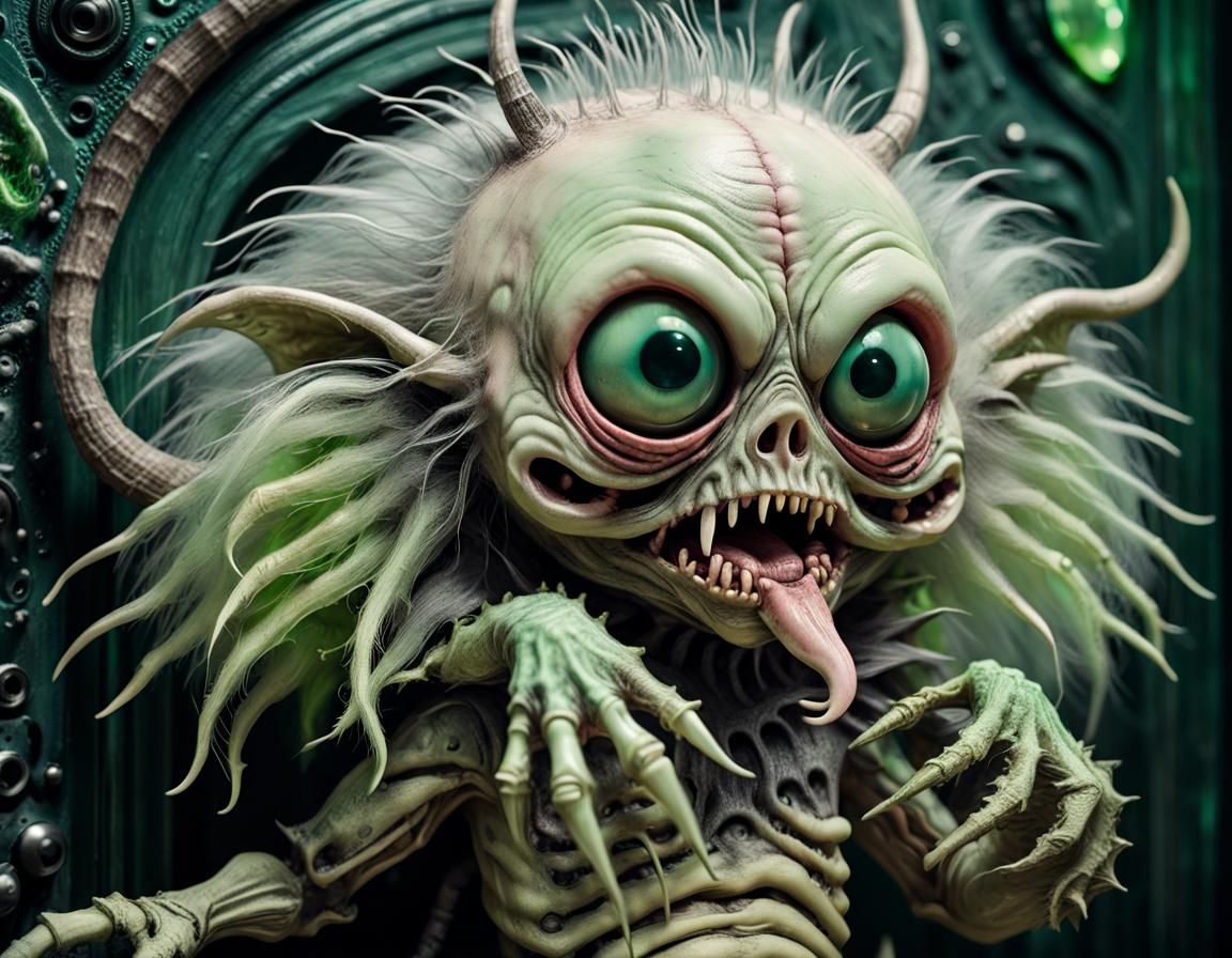 Hideous Chibi Monster in Expressionist Mixed Media Art