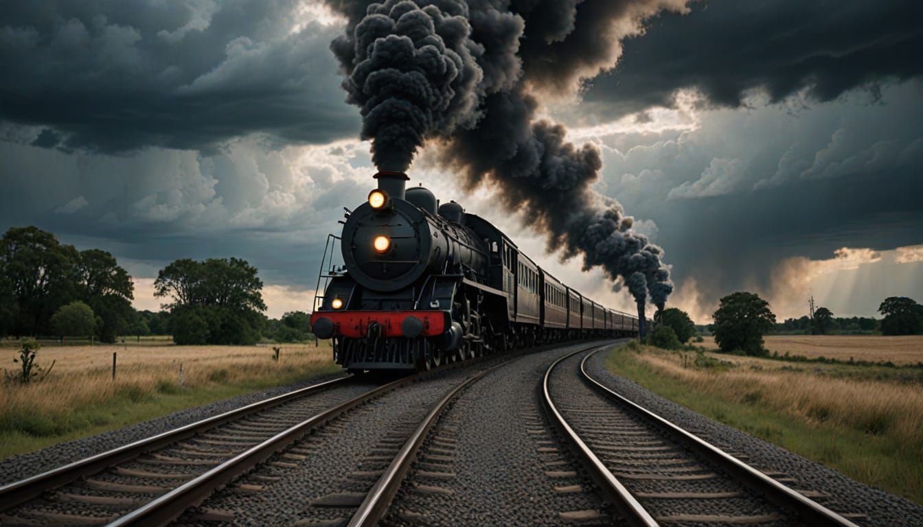 Train Rolls Down Winding Track in Moody, Atmospheric Style