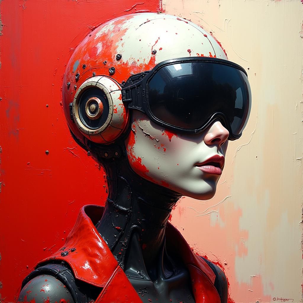 Cyborg with Visor Glasses as Impasto Painting