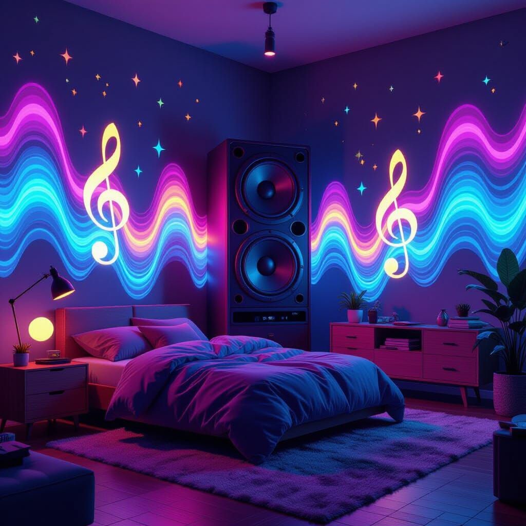 Bedroom Speaker Emitting Musical Sound Waves