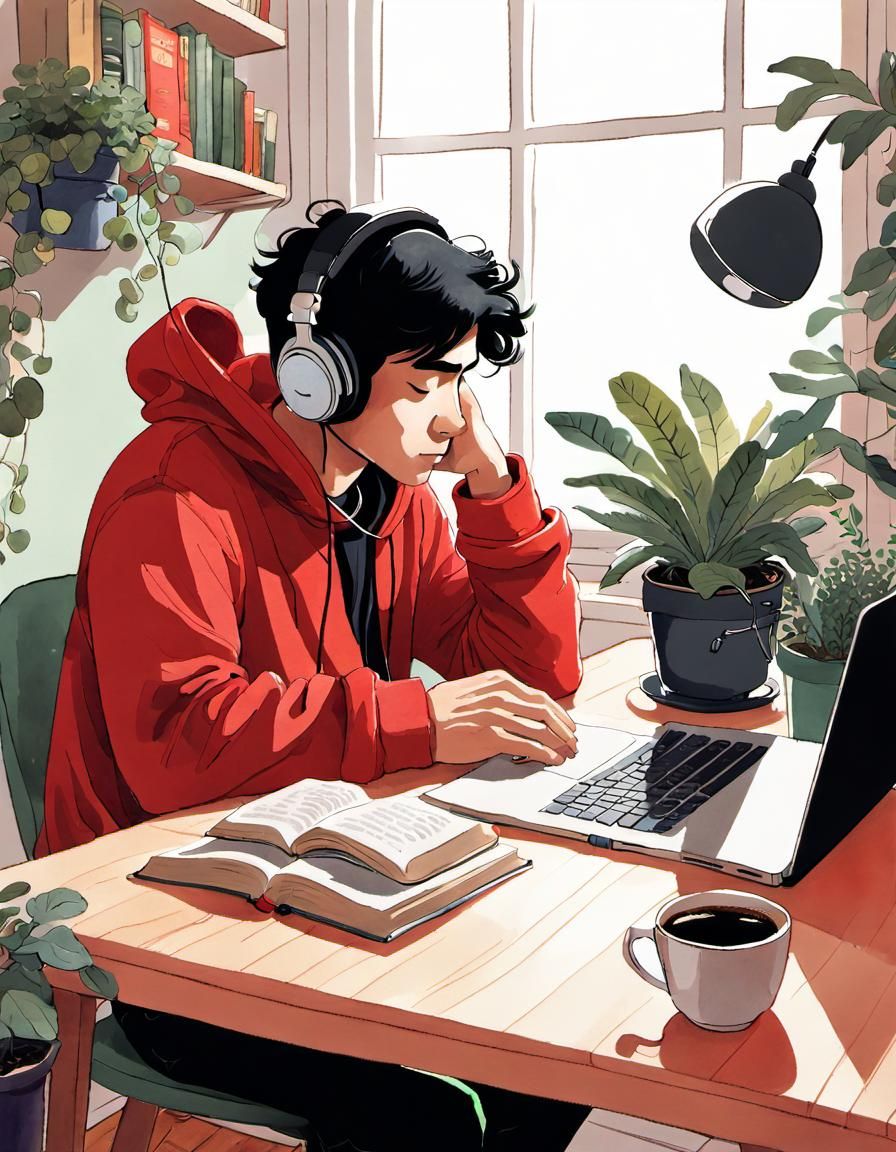 Cozy Lo-fi Illustration of Boy Relaxing