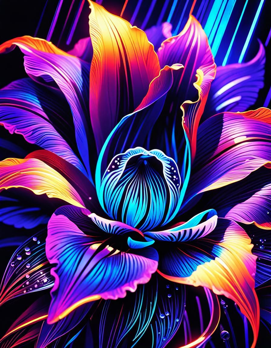 Bioluminescent Iris in Moonlight Haze: Photorealistic Art