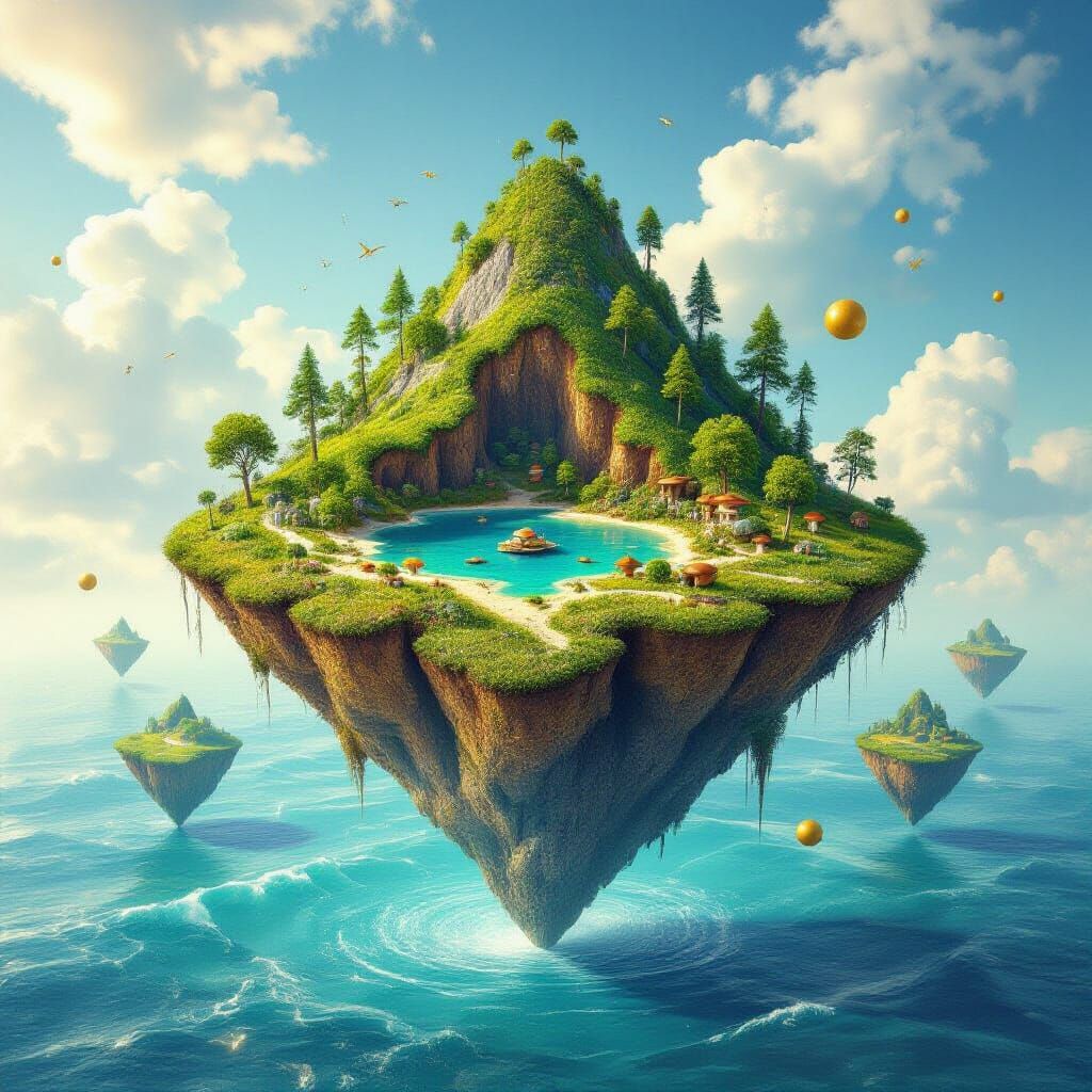 Floating Inverted Island in a Surreal Landscape