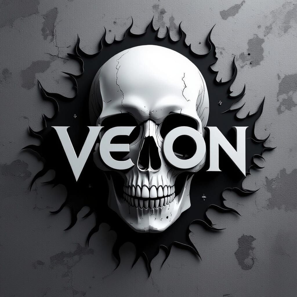 VEON Dark Logo with Realistic Skull in Metallic Grays