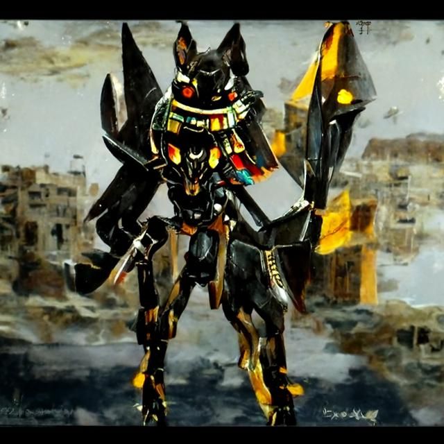 Cyberpunk Anubis Robot Jackal with Halberd