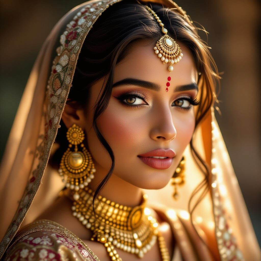 South Asian Woman Portrait with Henna and Gold