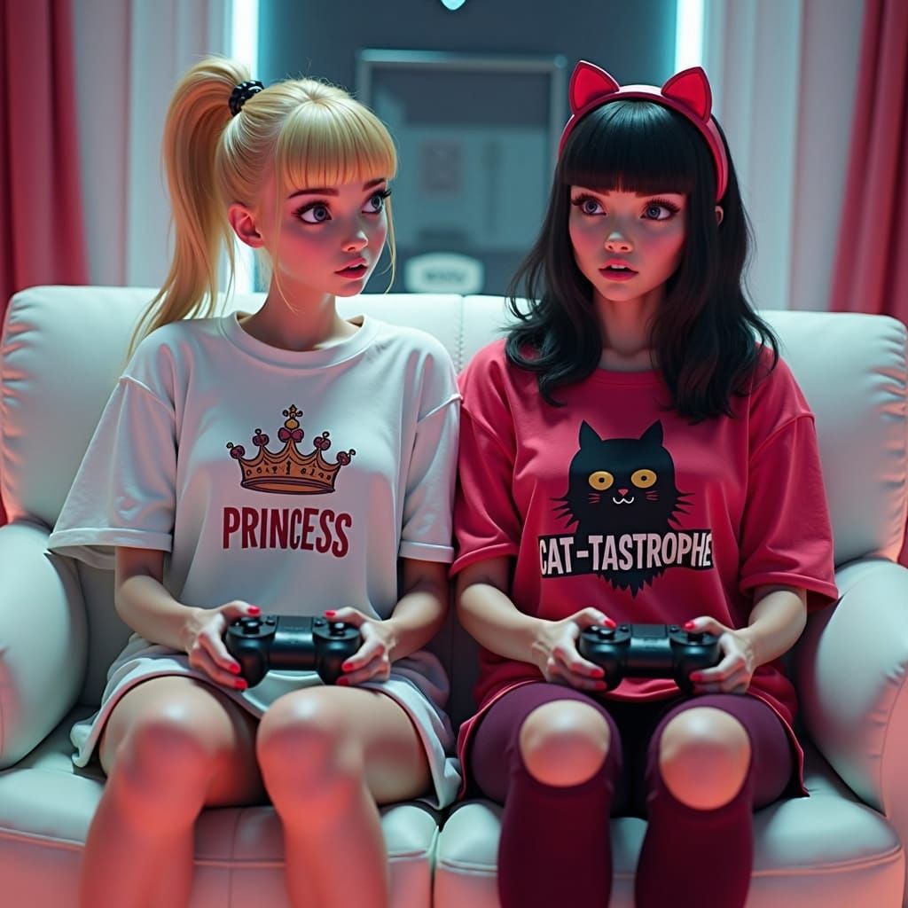 Futuristic Princesses Engage in Epic Gaming Battle