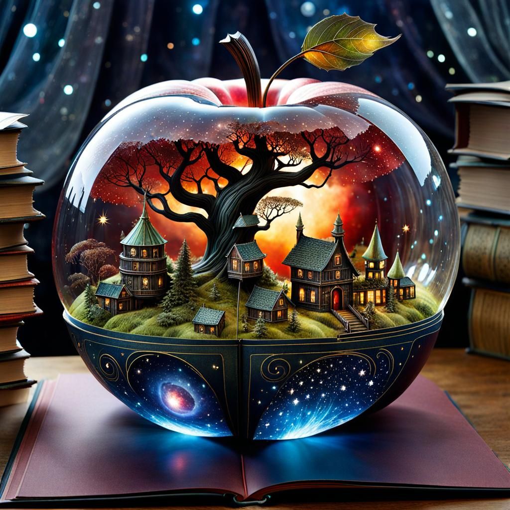 Crystal Apple Pop-Up Book: Surreal Galaxy Scene