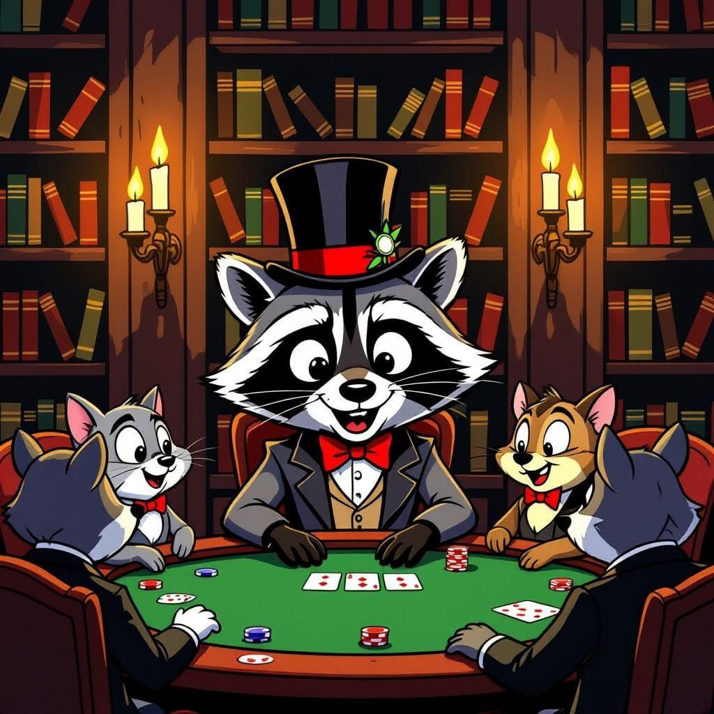 Raccoon Discovers Speakeasy in Vintage Cartoon Style