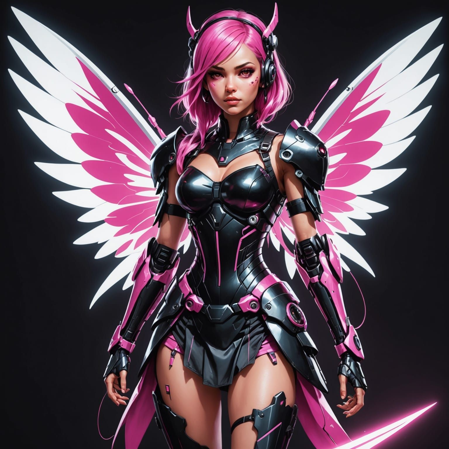 Cyberpunk Cyborg Fairy in Bioluminescent Cave