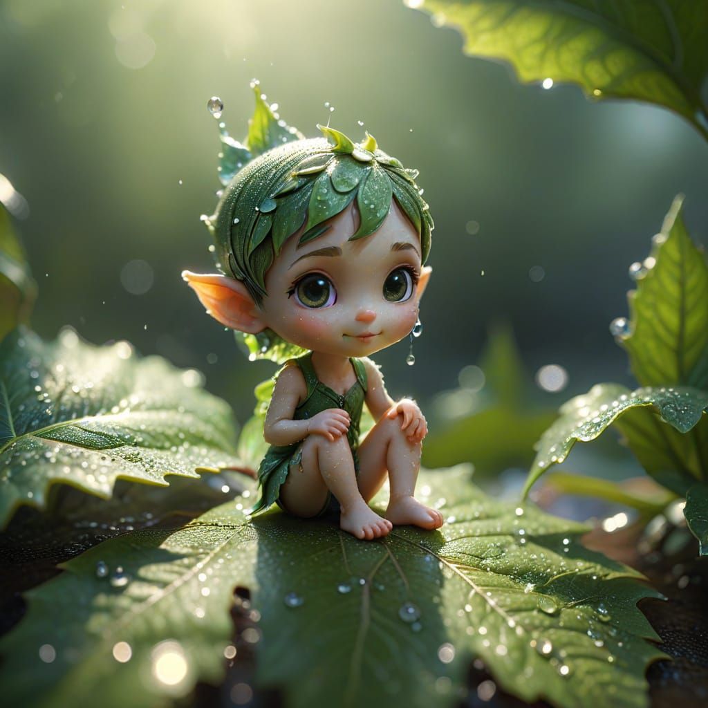 Pixie Relaxing by Leaf in Photorealistic Style