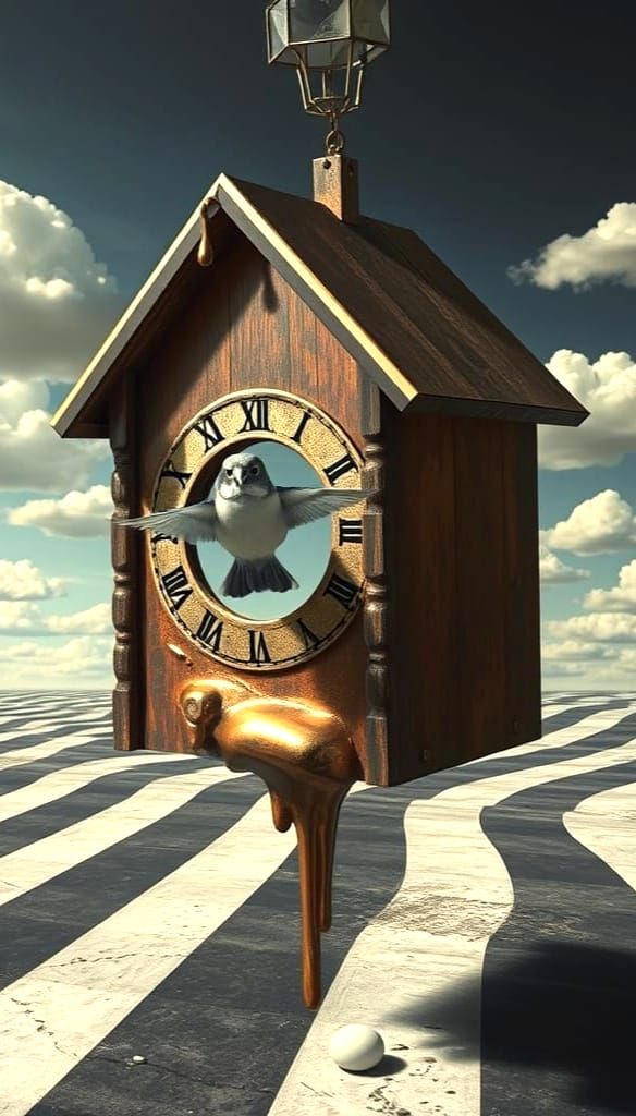 Surreal Birdhouse Dreamscape in Magritte Style