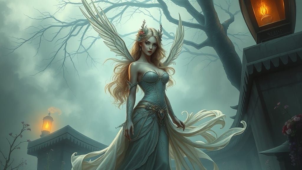 Ethereal Fantasy Scene with Curvaceous Female Character in W...